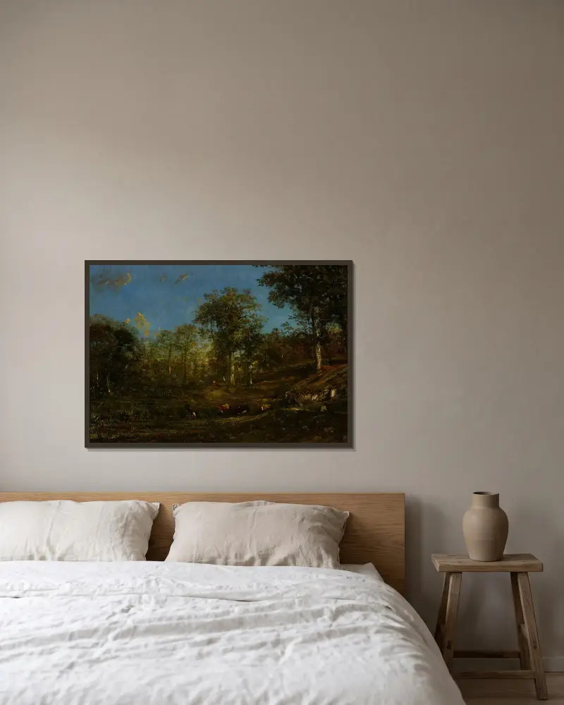 Blick auf die Weiden des Limousin (Frankreich) von Jules Dupré gerahmt an einer Wand