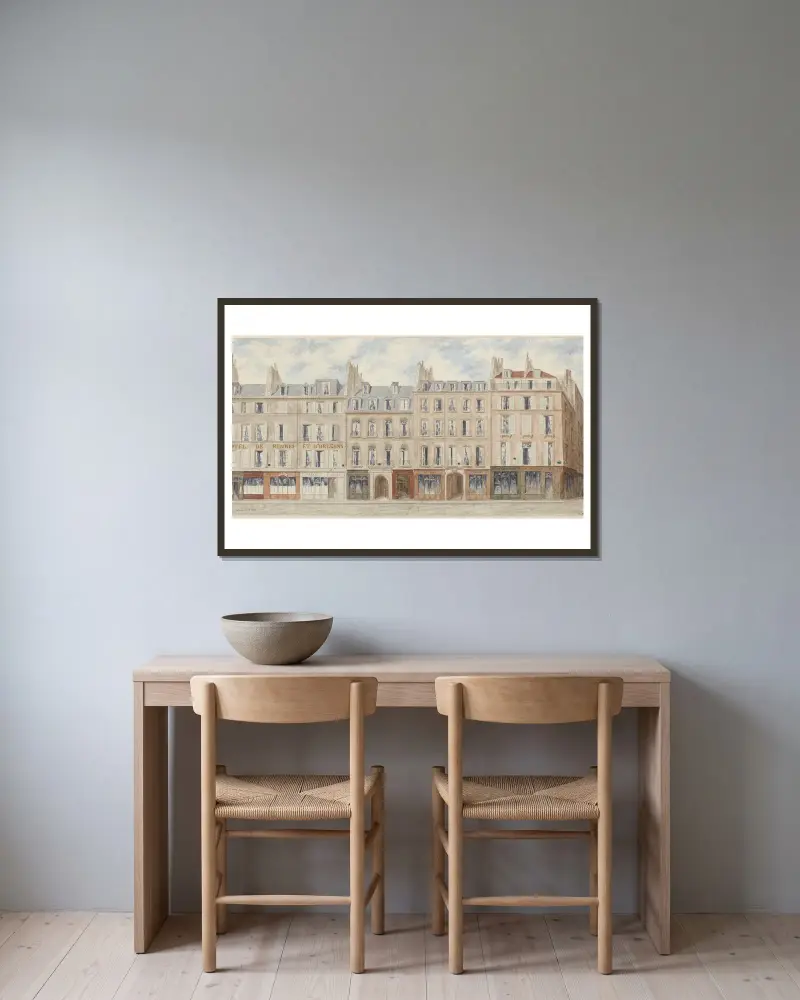 Rue d'Orléans-Saint-Honoré Nr. 11 bis 19 (beseitigt durch den Durchbruch der Rue du Louvre) von Jules Gaildrau gerahmt an einer Wand