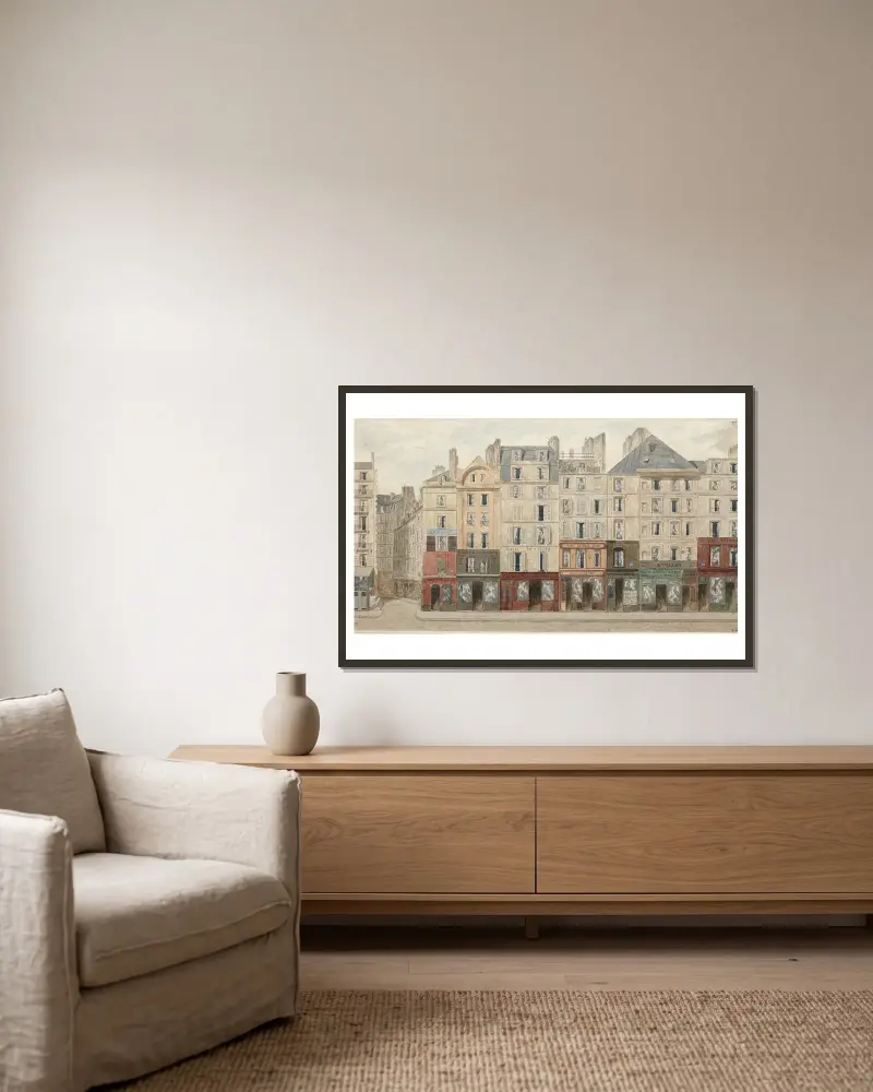Rue Galande nr 1–13, 5:e arrondissementet av Jules Gaildrau inramad på en vägg