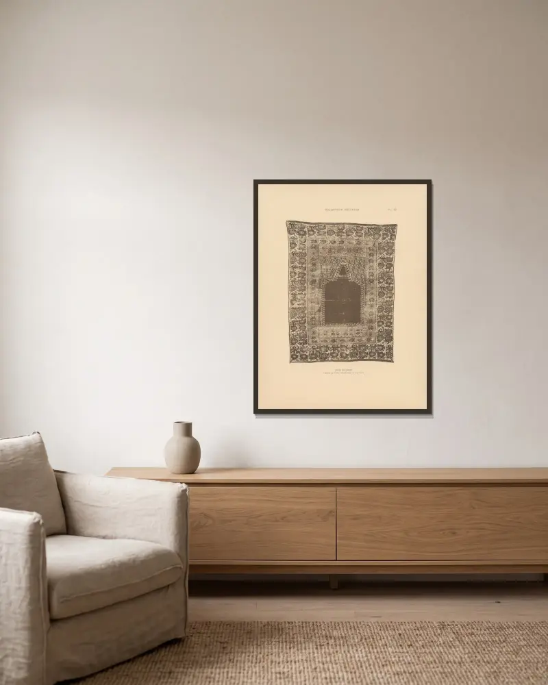 Die Sammlung Kelekian: Stoffe und Teppiche aus dem Orient und Venedig, Tafel 012 von Jules Guiffrey gerahmt an einer Wand