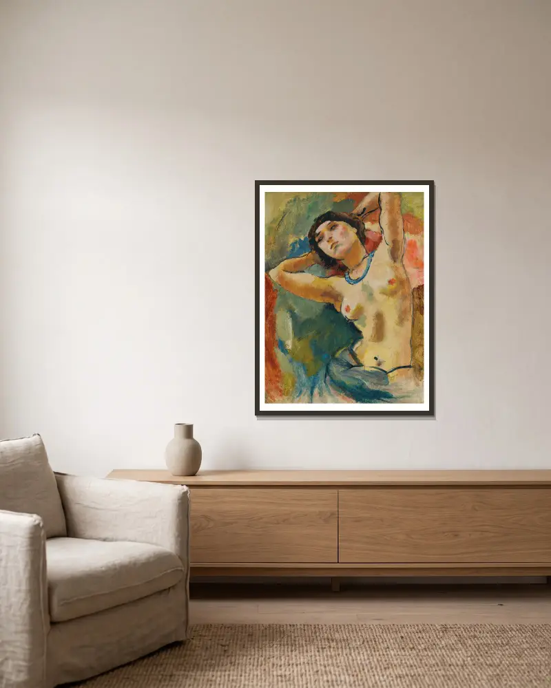 Brune Au Collier Bleu av Jules Pascin inramad på en vägg