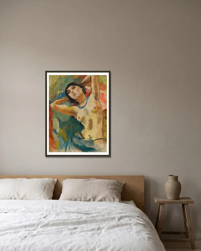 Brune Au Collier Bleu av Jules Pascin inramad på en vägg