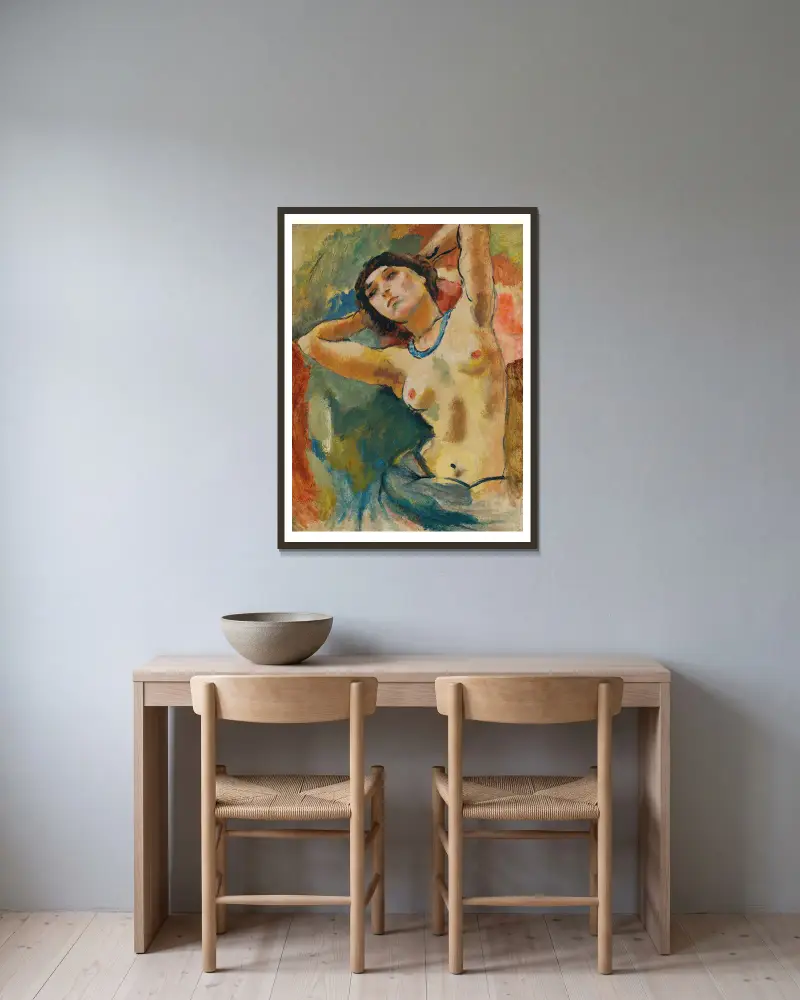 Brune Au Collier Bleu av Jules Pascin inramad på en vägg