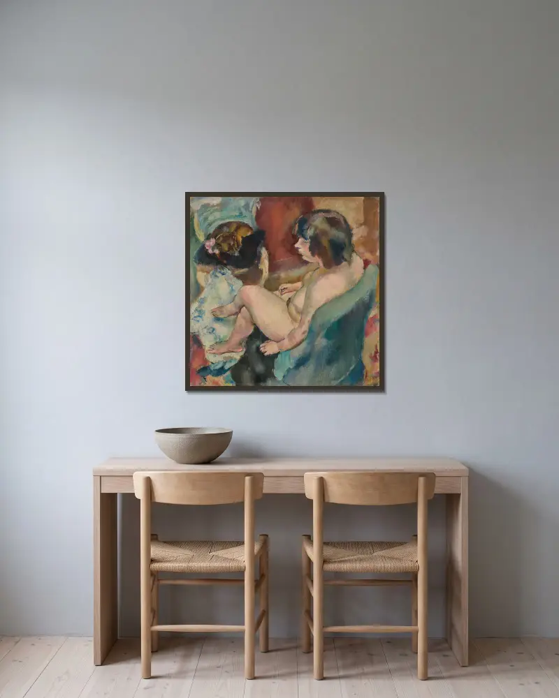 Kvinna med hund av Jules Pascin inramad på en vägg
