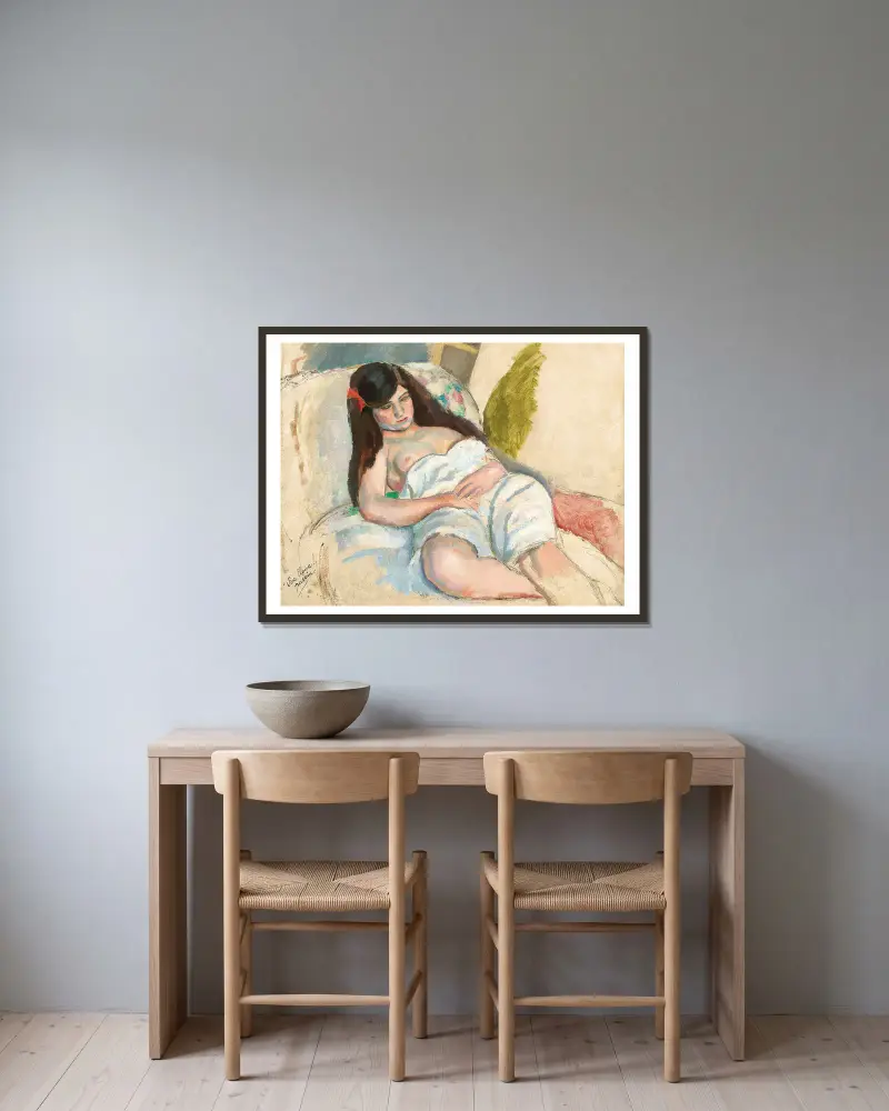 Liggande kvinna av Jules Pascin inramad på en vägg