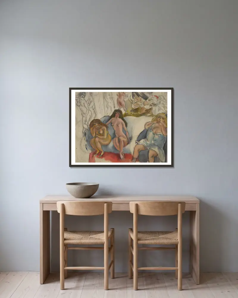 Femmes Galantes av Jules Pascin inramad på en vägg