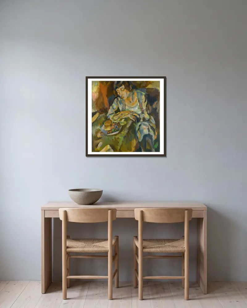 Hermine Aux Fruits av Jules Pascin inramad på en vägg
