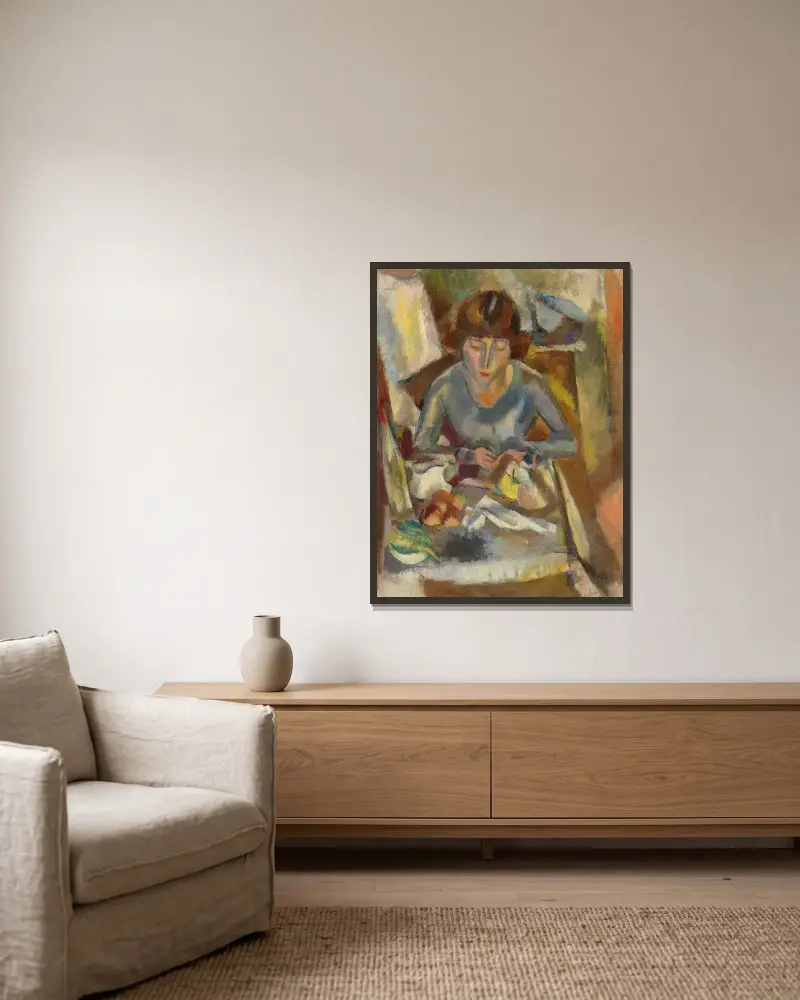 Hermine David Devant La Table av Jules Pascin inramad på en vägg