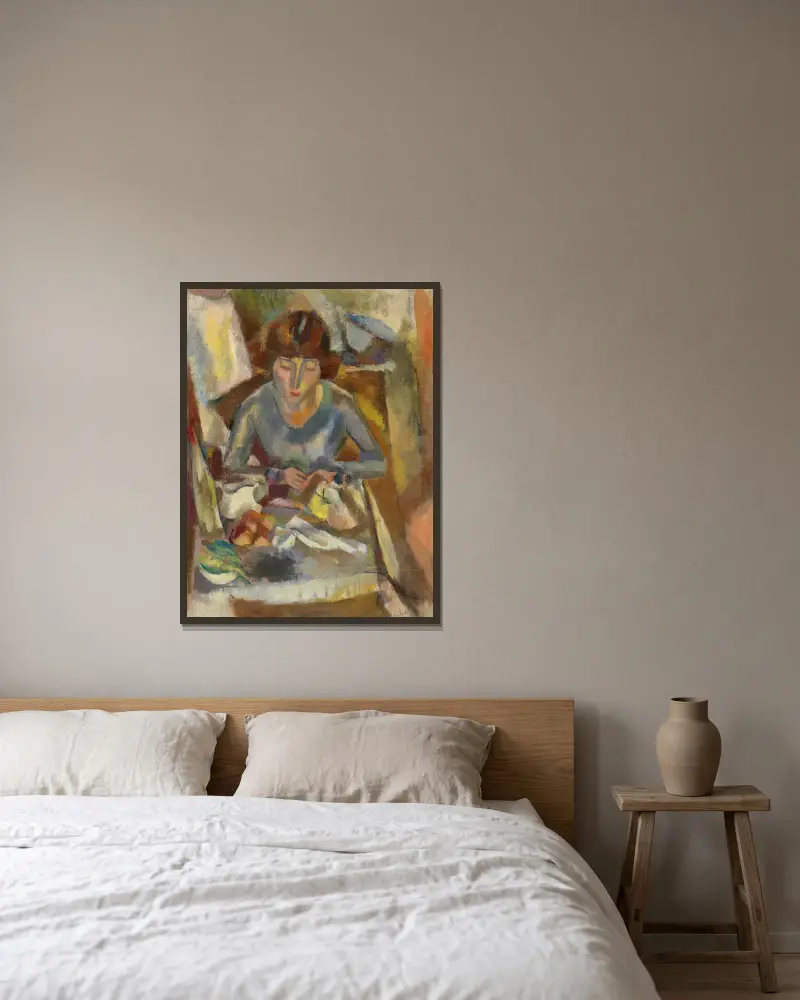 Hermine David Devant La Table av Jules Pascin inramad på en vägg