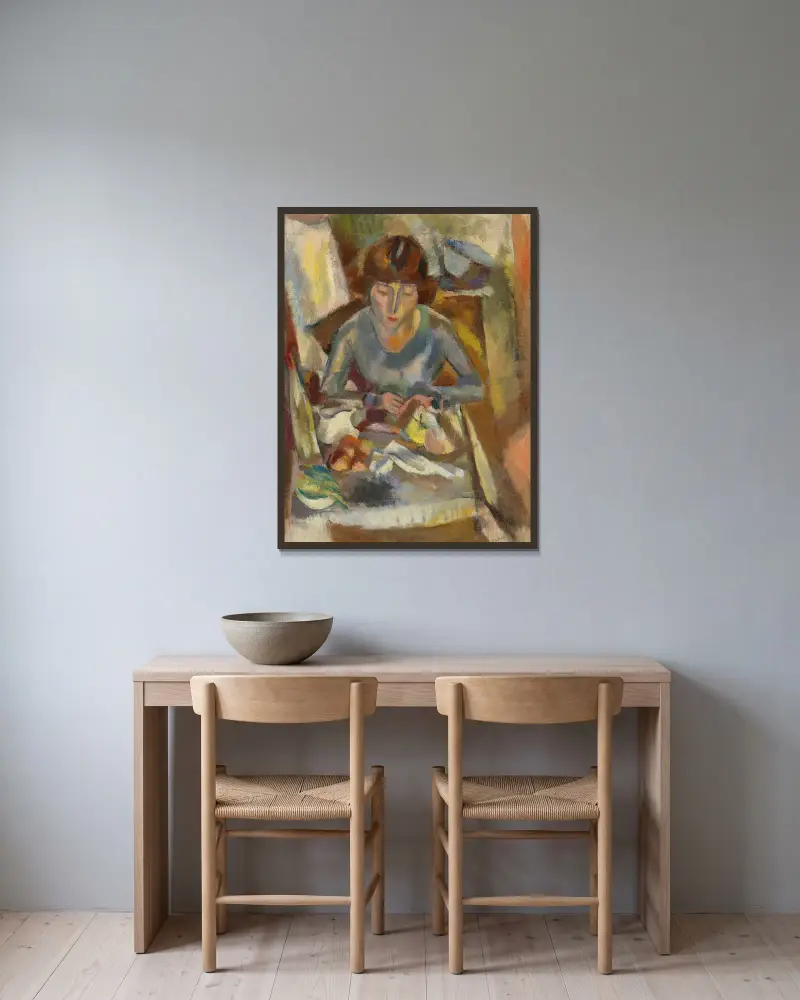 Hermine David Devant La Table av Jules Pascin inramad på en vägg