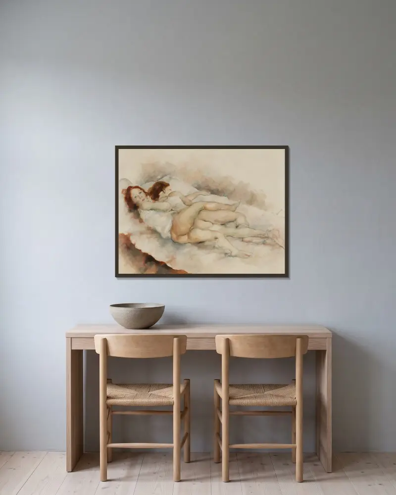 La Sieste av Jules Pascin inramad på en vägg