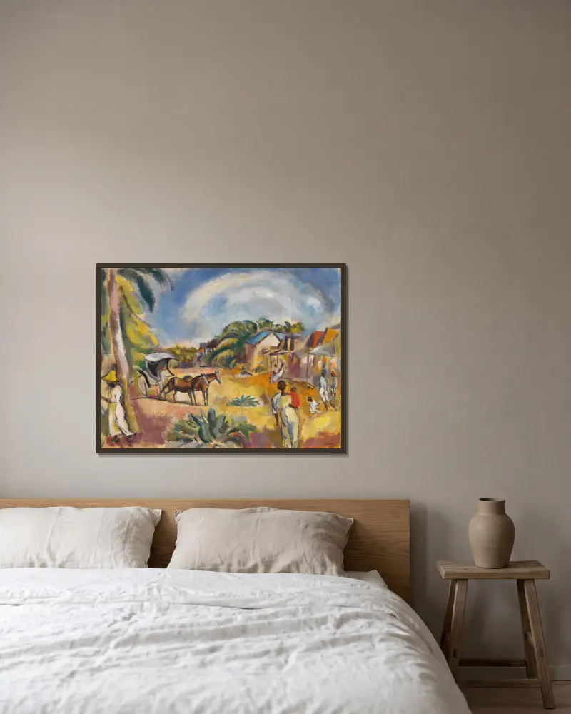 Landschaft mit Figuren und Wagen von Jules Pascin gerahmt an einer Wand