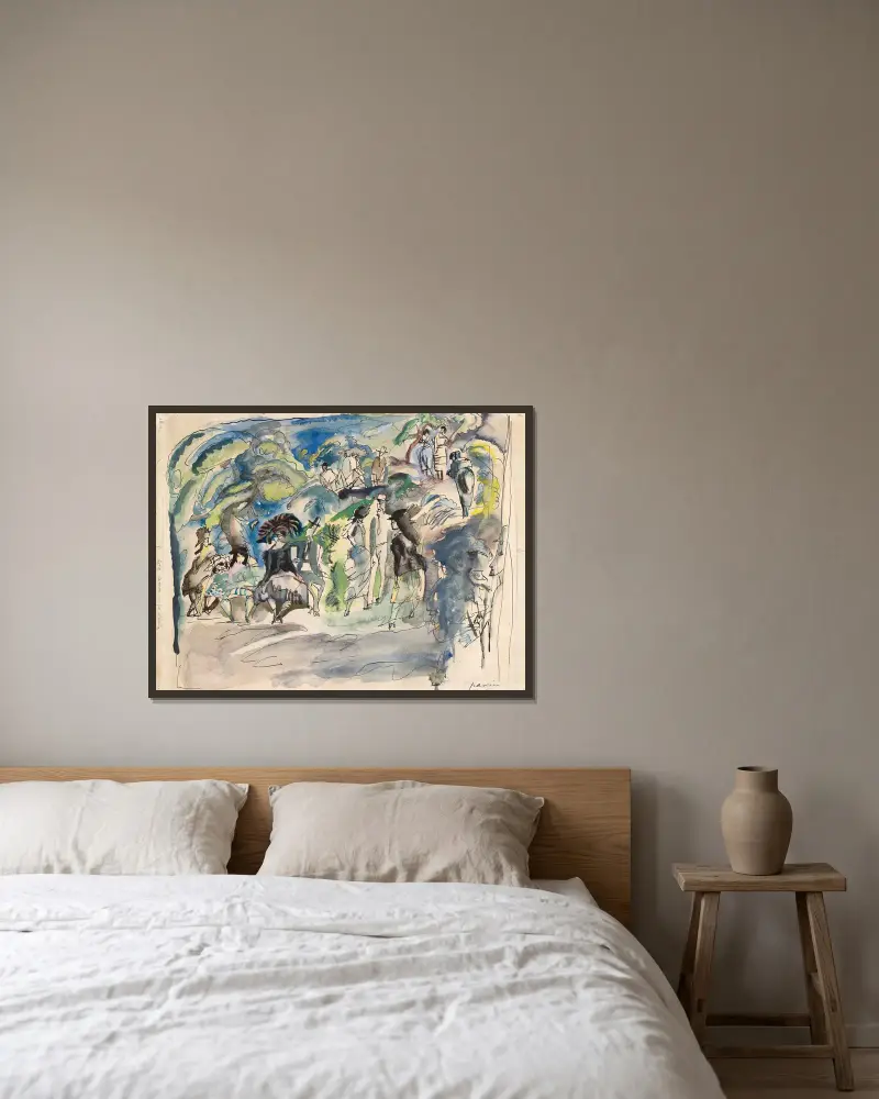 Parc à la Havanne av Jules Pascin inramad på en vägg