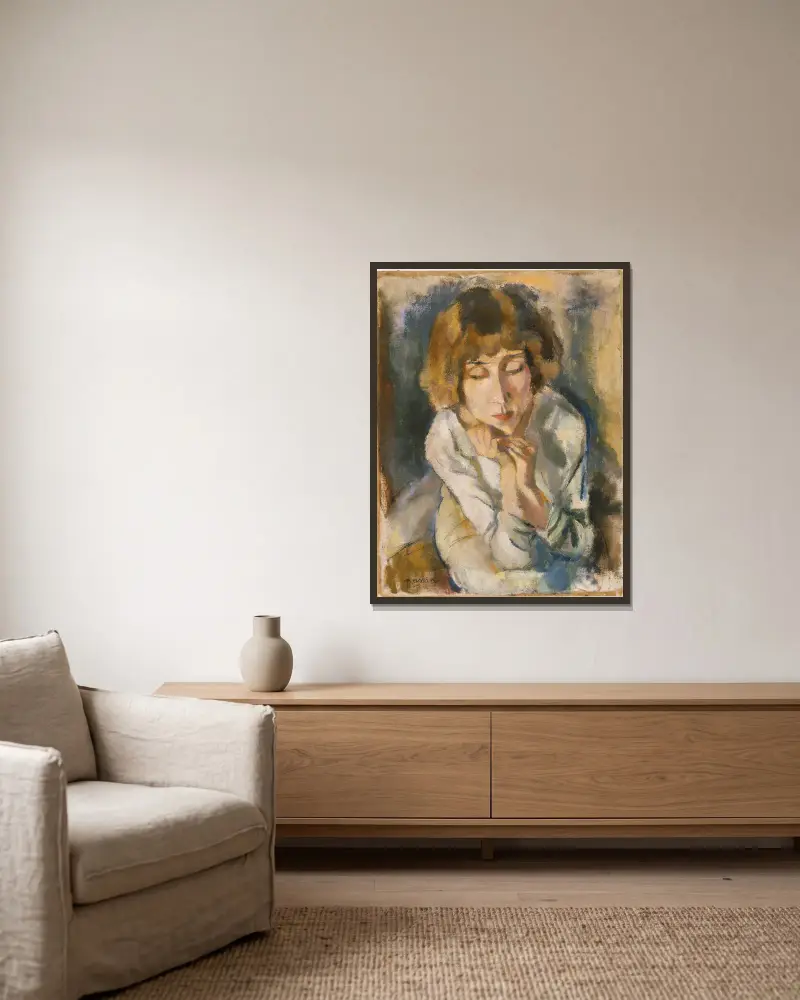 Porträtt av Hermine David av Jules Pascin inramad på en vägg