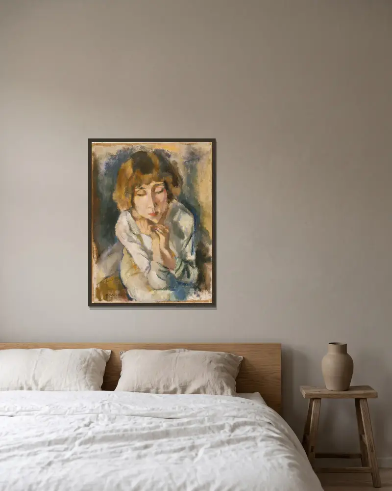 Porträtt av Hermine David av Jules Pascin inramad på en vägg