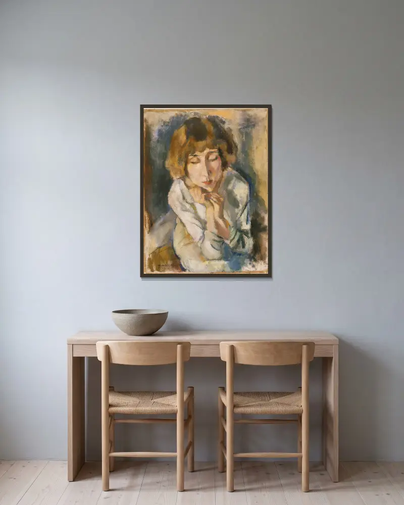 Porträtt av Hermine David av Jules Pascin inramad på en vägg