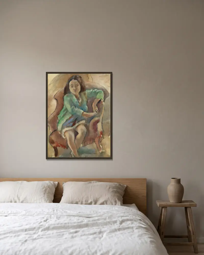 Simone D’alal (Jeune Fille Dans Une Bergère) av Jules Pascin inramad på en vägg
