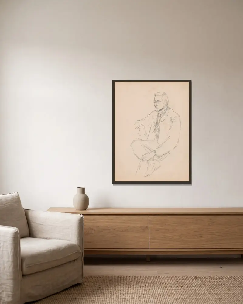 Seated Man – nr 2 av Jules Schmalzigaug inramad på en vägg