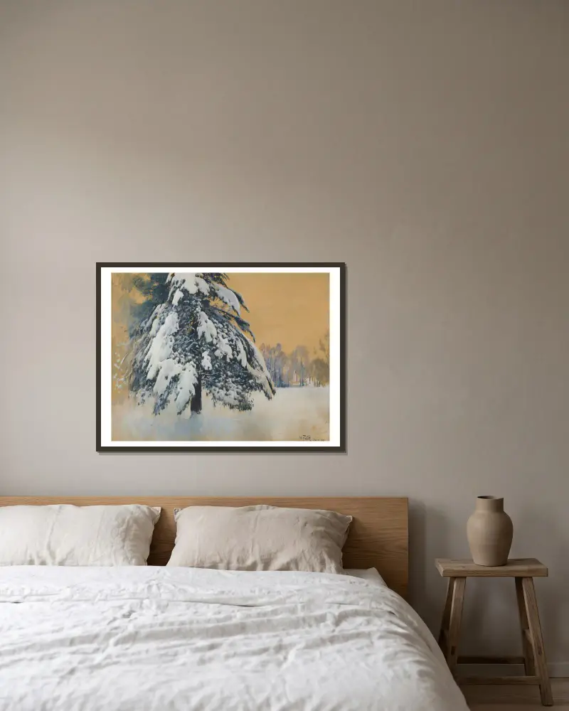 Snöhätta av Julian Falat inramad på en vägg