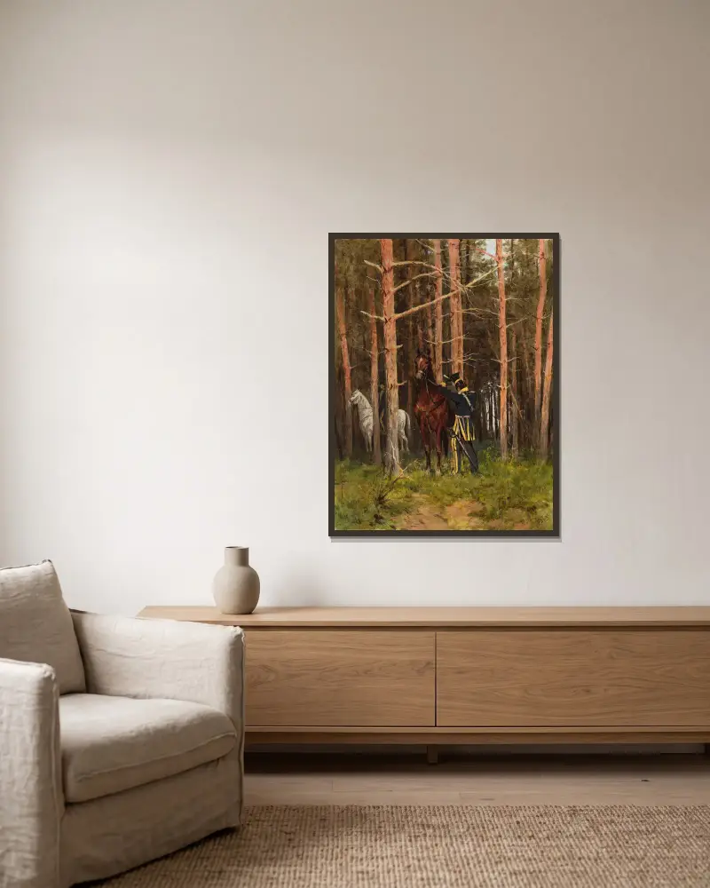 In the forest (Uhlans’ post) av Julian Falat inramad på en vägg