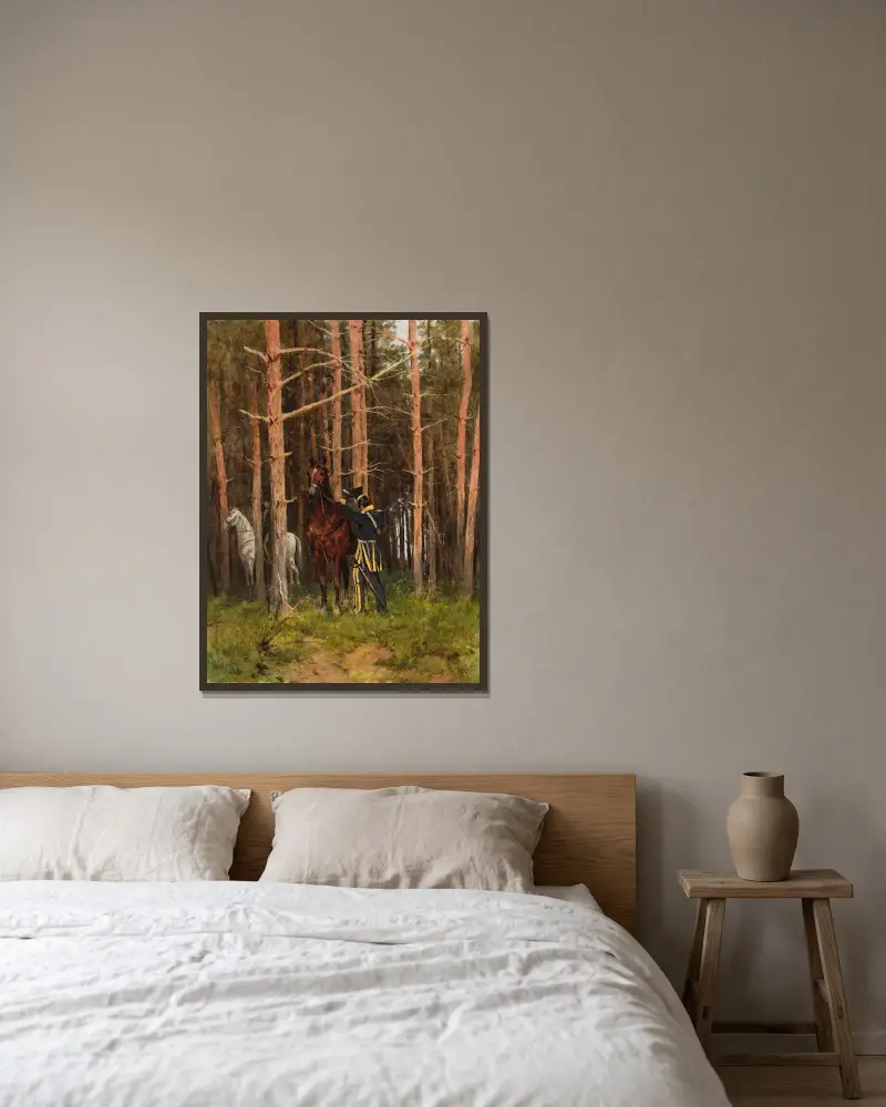 In the forest (Uhlans’ post) av Julian Falat inramad på en vägg
