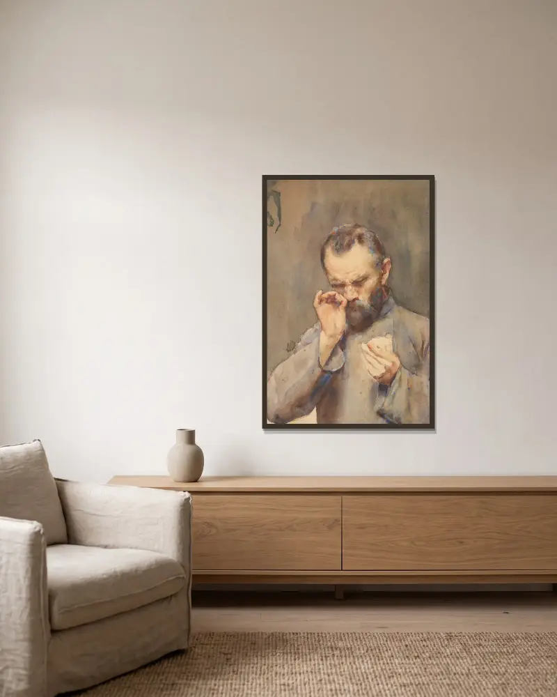 Mann beim Schnupfen von Julian Falat gerahmt an einer Wand