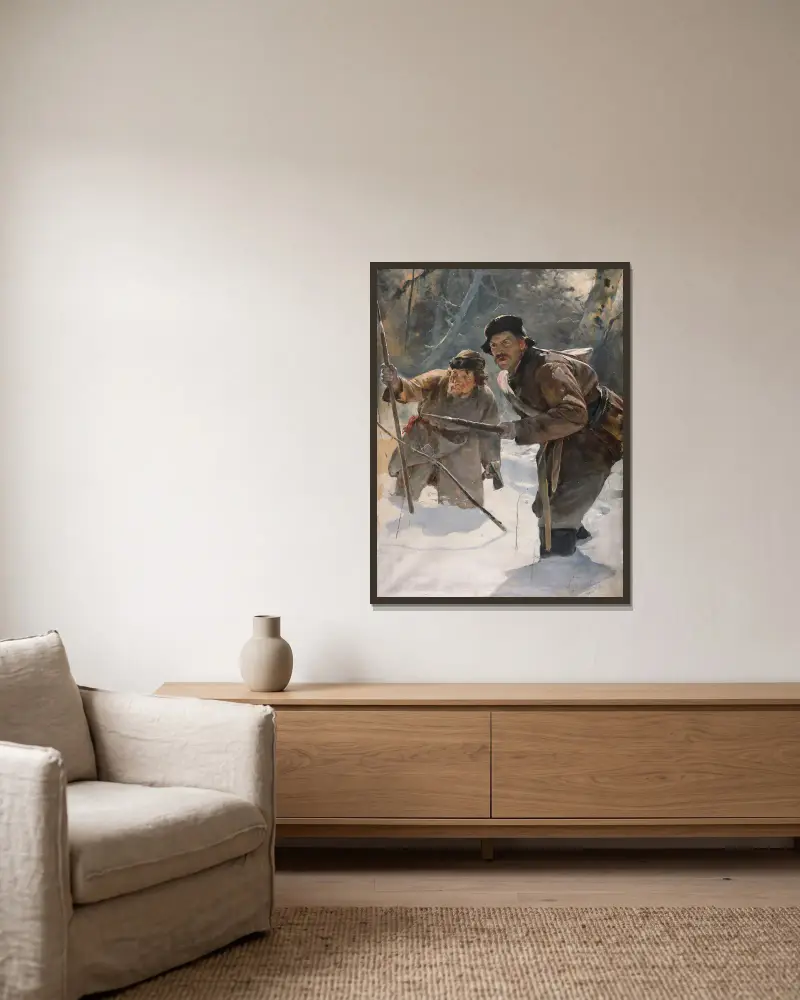 Speerträger von Julian Falat gerahmt an einer Wand