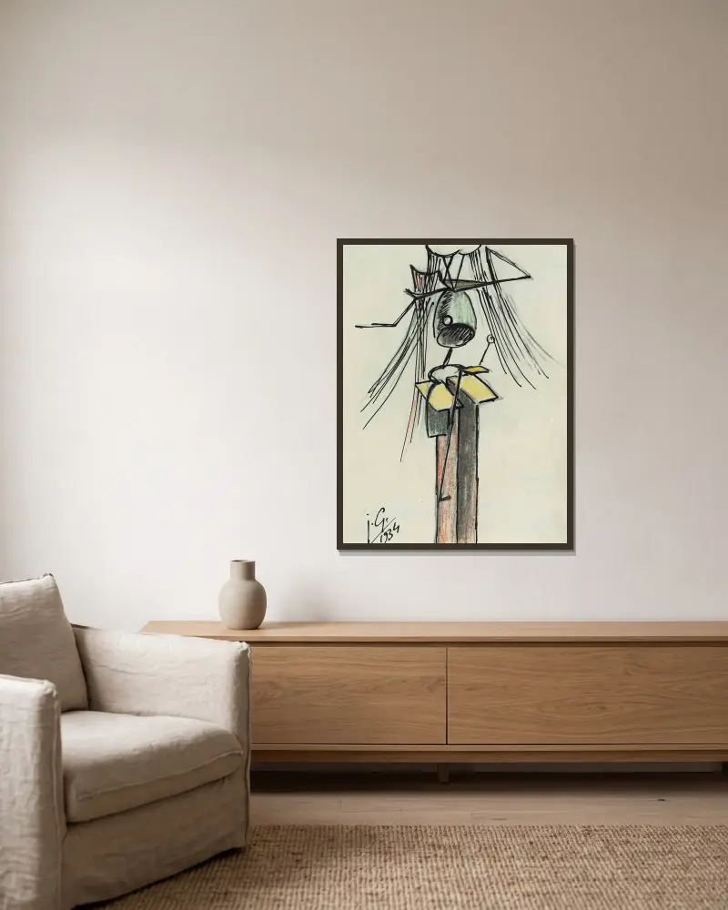 Femme dite „L’insecte crissant“ von Julio González gerahmt an einer Wand