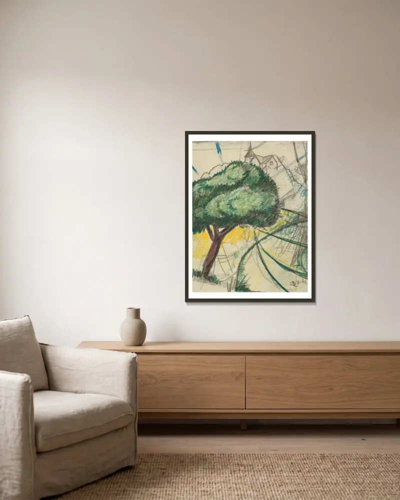 Paysage aux rayons av Julio González inramad på en vägg