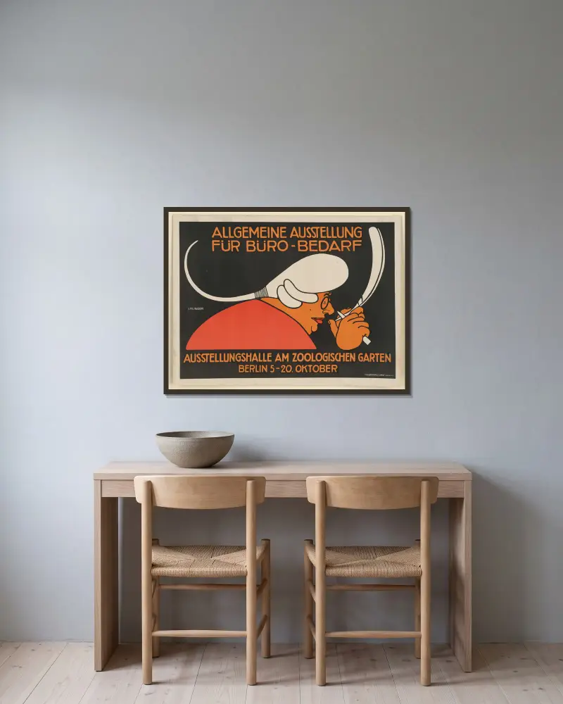 Allgemeine Ausstellung für Bürobedarf av Julius Klinger inramad på en vägg