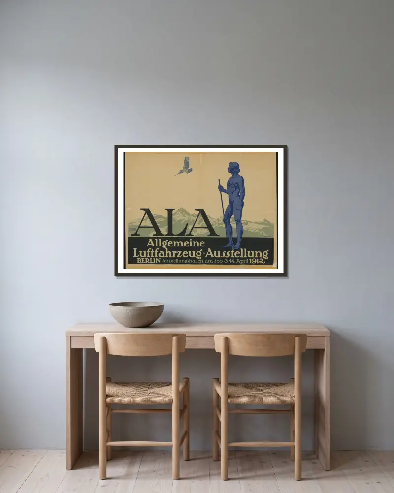 Allgemeine Luftfahrzeug-Ausstellung av Julius Klinger inramad på en vägg