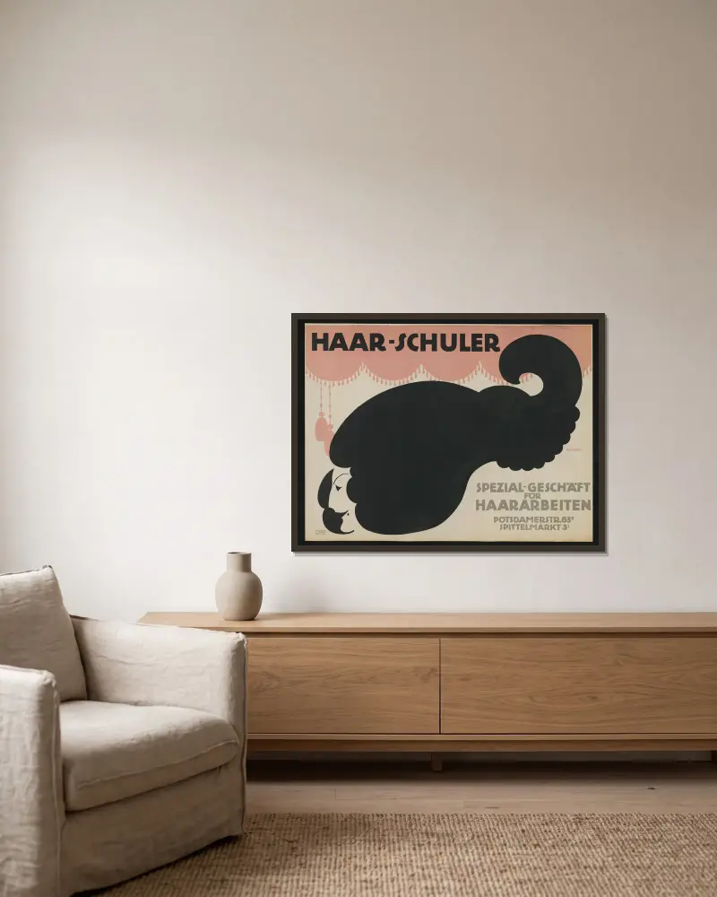Haar-Schuler von Julius Klinger gerahmt an einer Wand