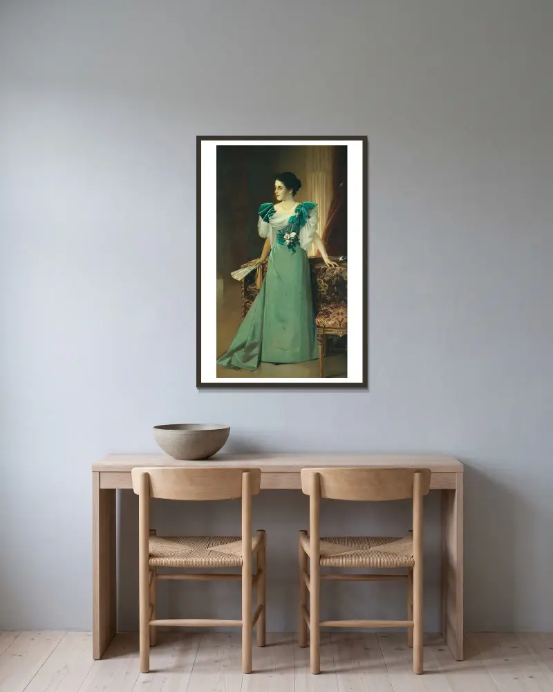 Irma von Geijer, född von Hallwyl (1873–1959) av Julius Kronberg inramad på en vägg