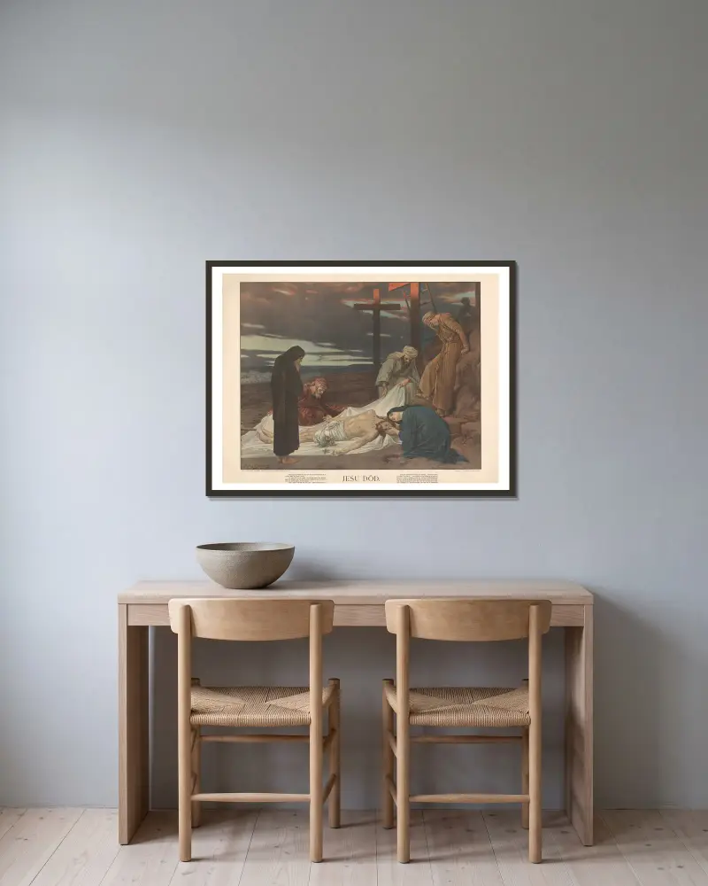 Jesu död av Julius Kronberg inramad på en vägg