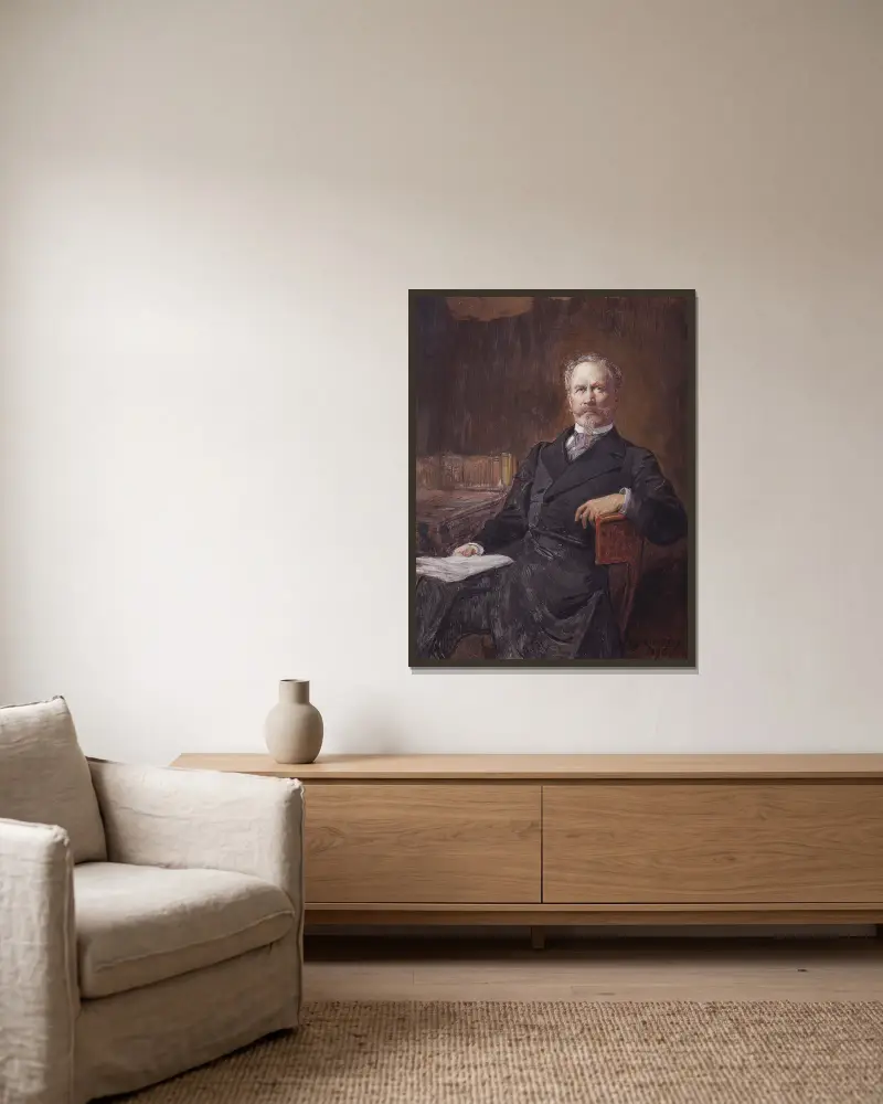 Porträtt av Walter von Hallwyl av Julius Kronberg inramad på en vägg