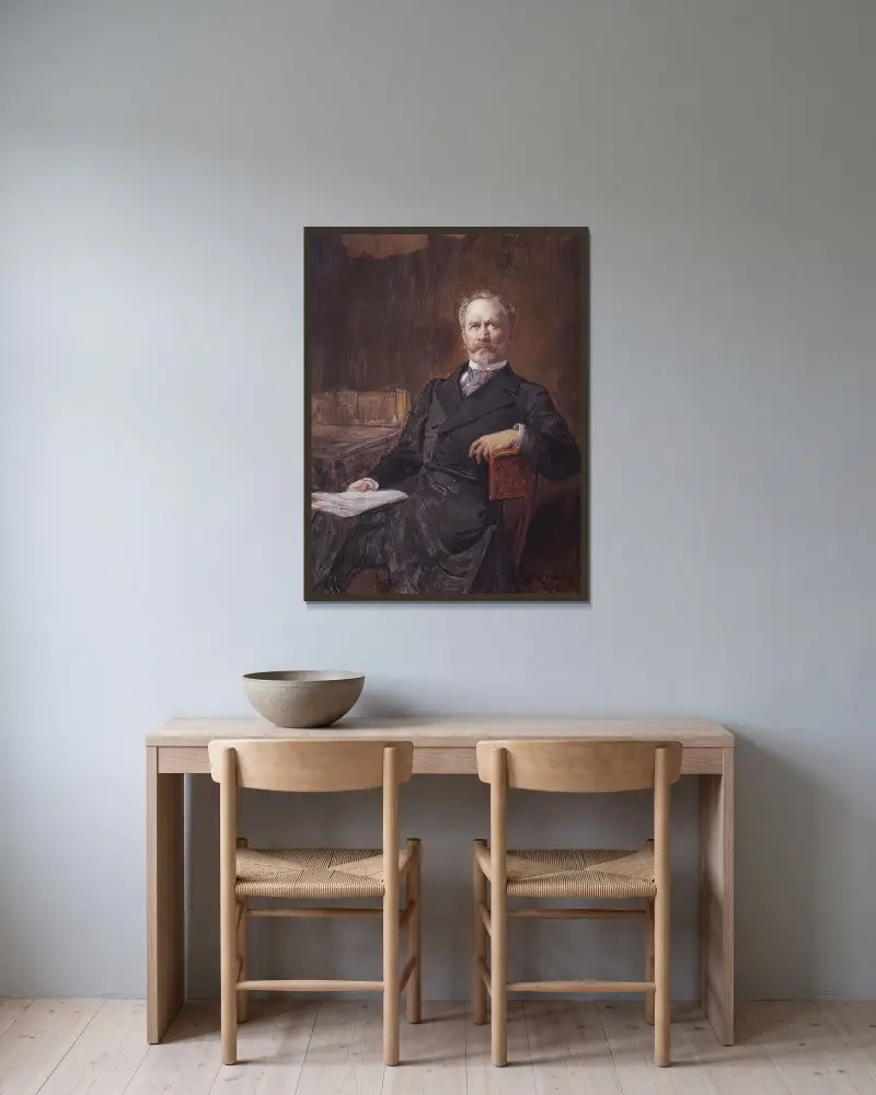 Porträtt av Walter von Hallwyl av Julius Kronberg inramad på en vägg