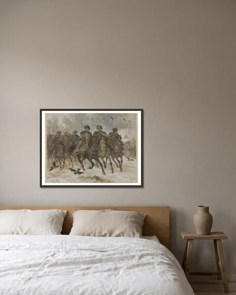 Kmicics kompani, illustration till Henryk Sienkiewicz roman ”Syndafloden” av Juliusz Kossak inramad på en vägg