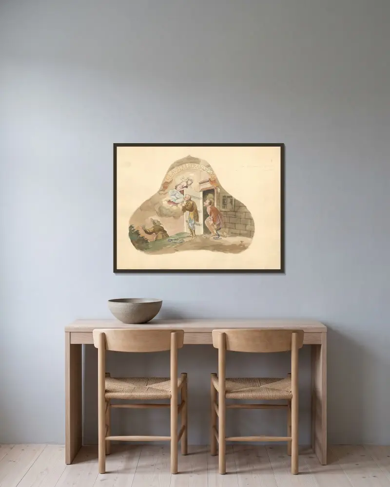 Två putti som håller Kristi lidandes emblem, 1912 – nr 1 av Juliusz Makarewicz inramad på en vägg