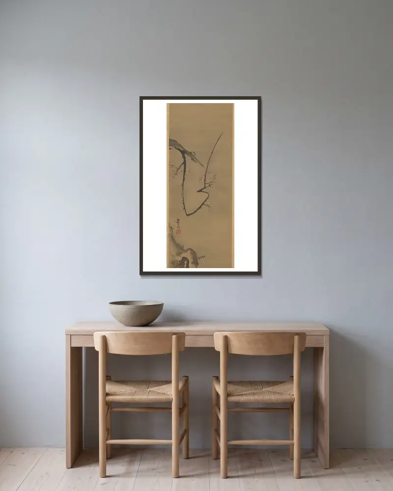Plum Tree av Ogata Kōrin inramad på en vägg