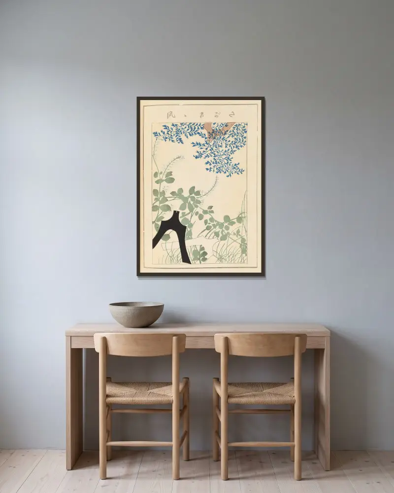 Shin-Bijutsukai Taf. 462 von Furuya Kōrin gerahmt an einer Wand