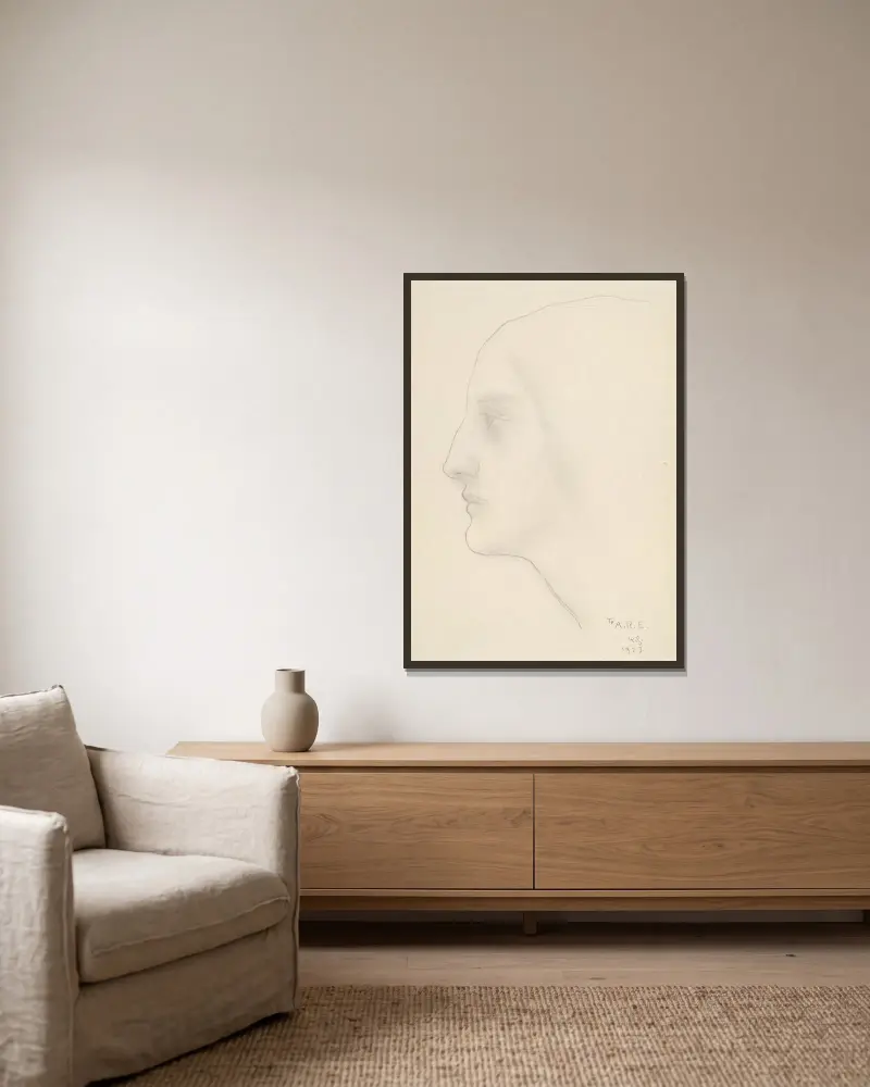 Profil einer Frau von Kahlil Gibran gerahmt an einer Wand
