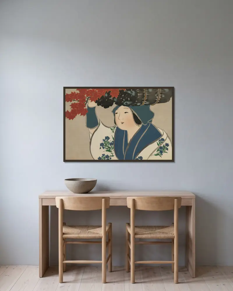 Kindling Salesgirl (Kurokiuri) av Kamisaka Sekka inramad på en vägg