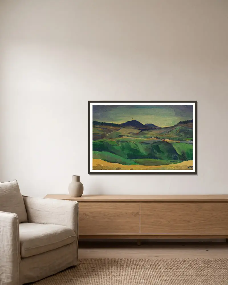 Berglandschaft av Karl Hofer inramad på en vägg