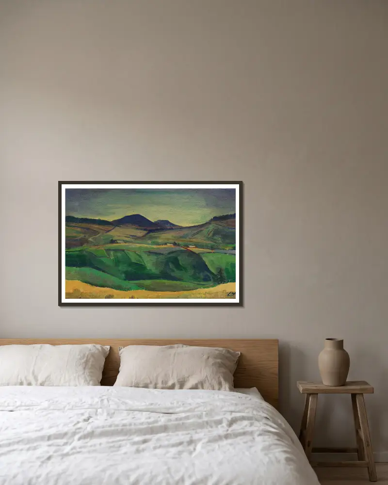 Berglandschaft av Karl Hofer inramad på en vägg