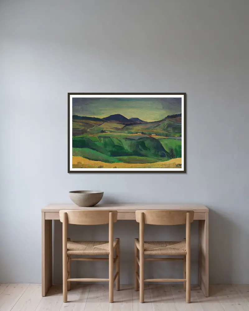 Berglandschaft av Karl Hofer inramad på en vägg