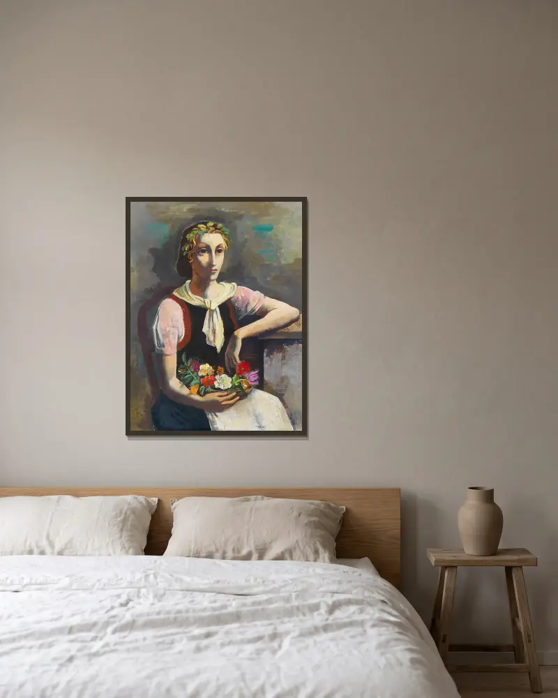 Blumenmädchen von Karl Hofer gerahmt an einer Wand