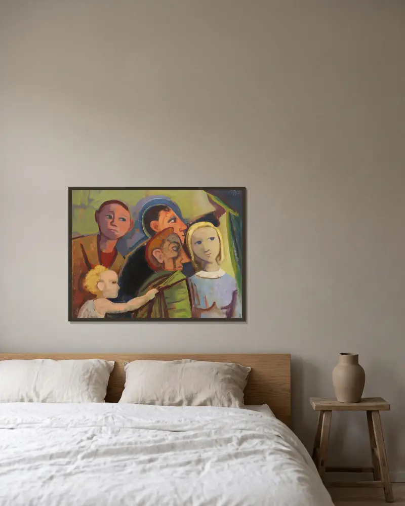 Neugierige von Karl Hofer gerahmt an einer Wand