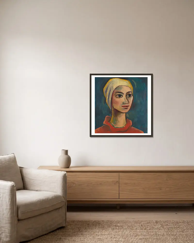 Mädchenporträt von Karl Hofer gerahmt an einer Wand