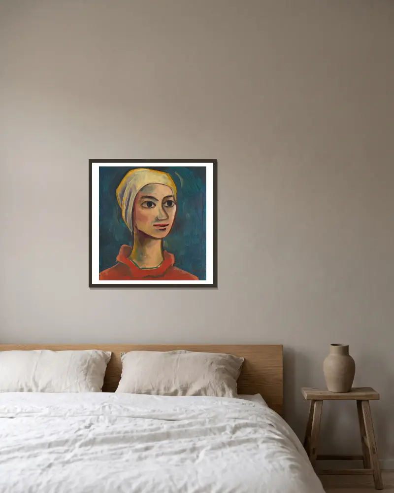 Mädchenporträt von Karl Hofer gerahmt an einer Wand