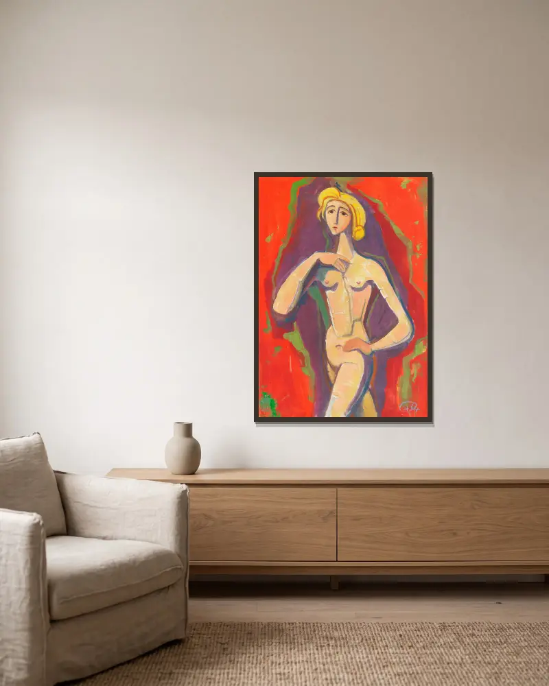 Standing female nude av Karl Hofer inramad på en vägg
